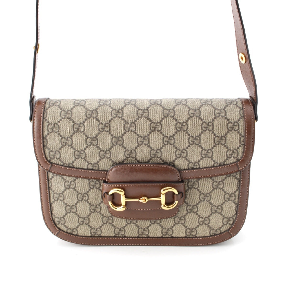 GUCCI GG Supreme 1955 Horsebit Shoulder Bag 602204 Beige x brown