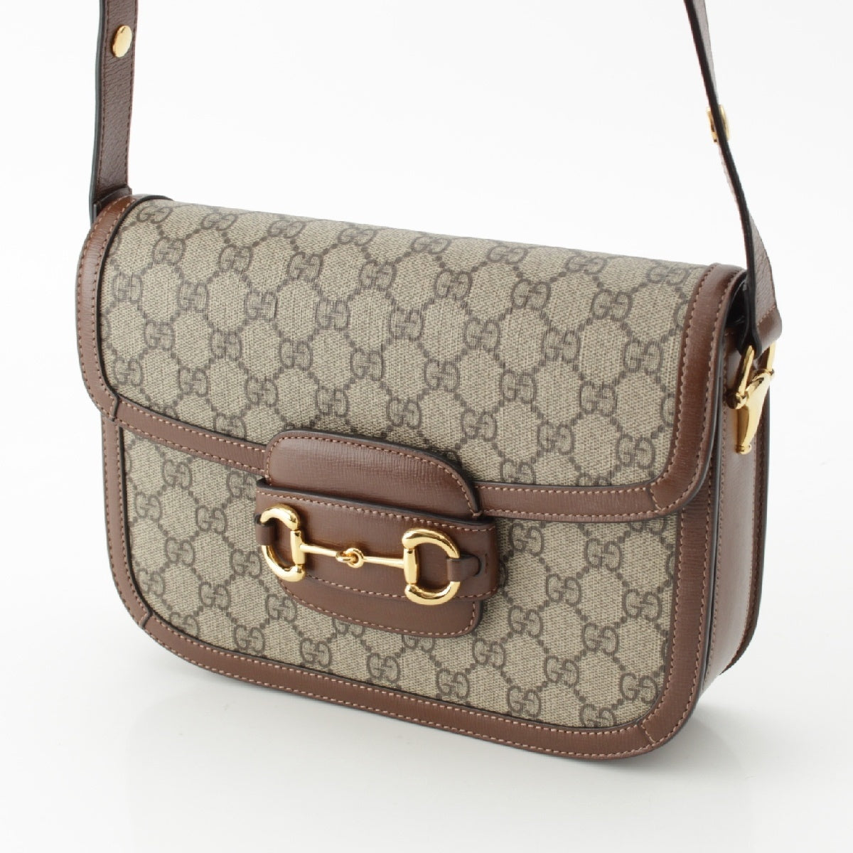 GUCCI GG Supreme 1955 Horsebit Shoulder Bag 602204 Beige x brown