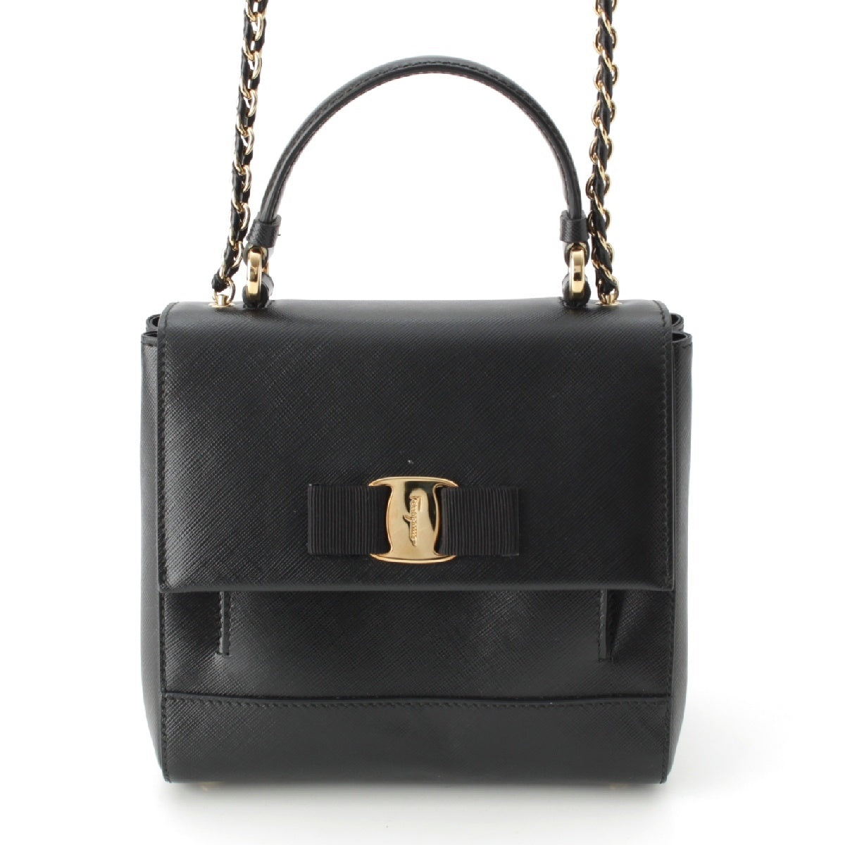 Salvatore Ferragamo Vara ribbon Top handle 2WAY ChainShoulder Handbag black