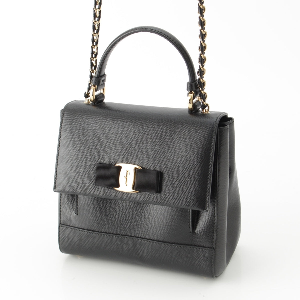 Salvatore Ferragamo Vara ribbon Top handle 2WAY ChainShoulder Handbag black
