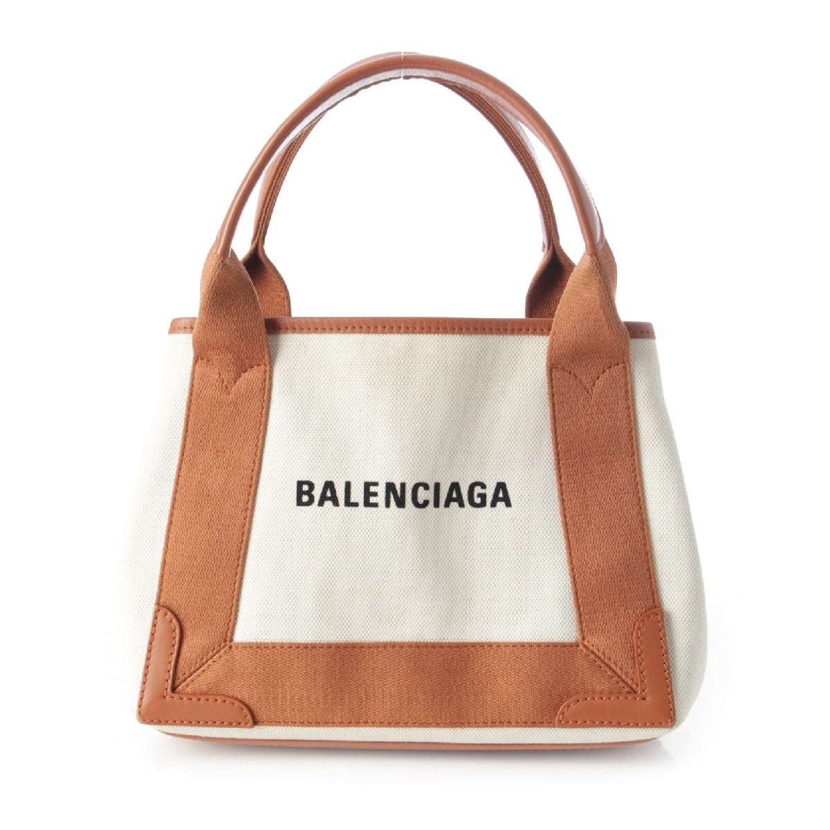 BALENCIAGA Navy Cabas XS Canvas x leather 2way Shoulder Bag with Logo Pouch Handbag Tote 390346 Beige x brown