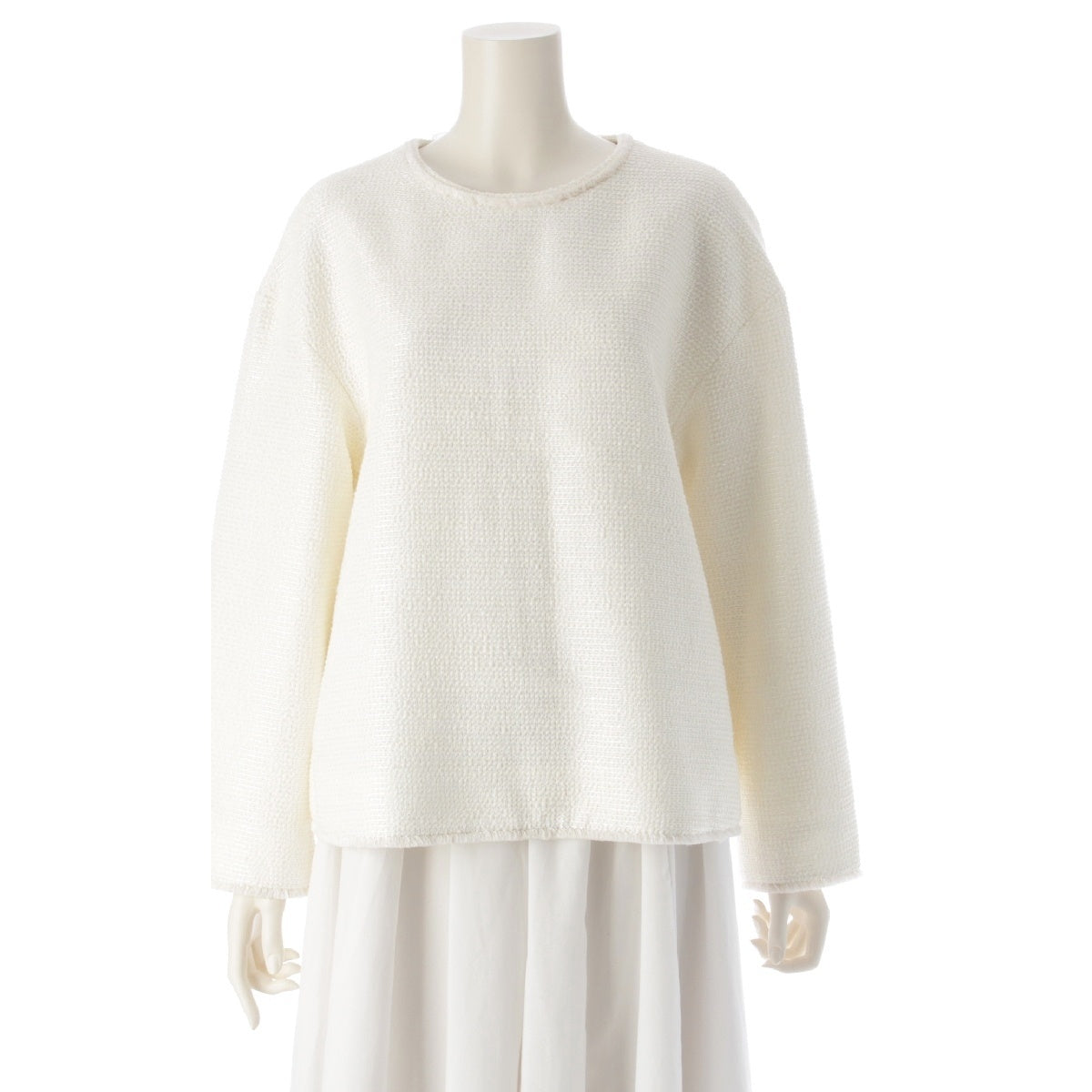Drawer WINTER2 Wool blend Sequined back ribbon blouse tops 6521-299-1241 Ivory off-white 36