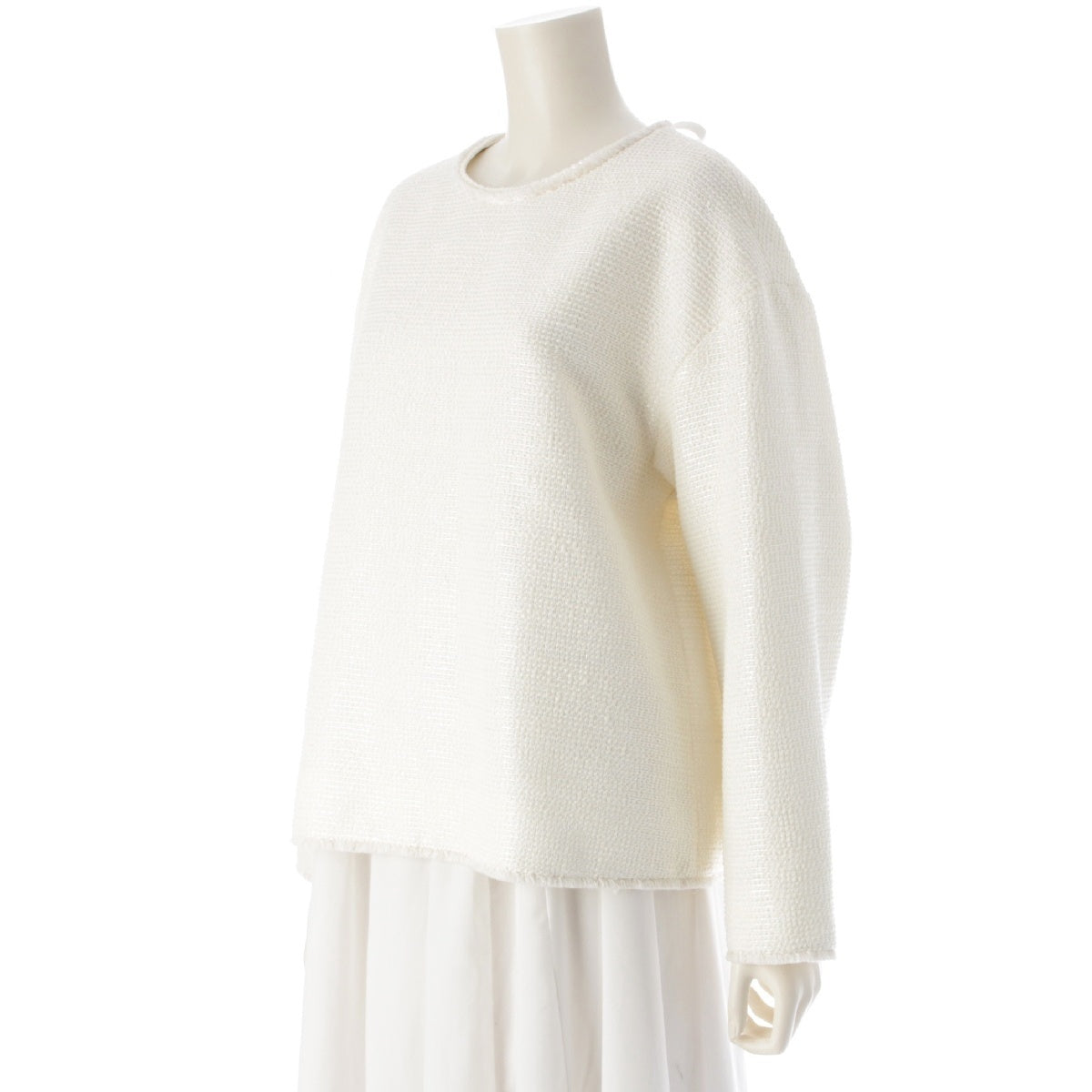 Drawer WINTER2 Wool blend Sequined back ribbon blouse tops 6521-299-1241 Ivory off-white 36