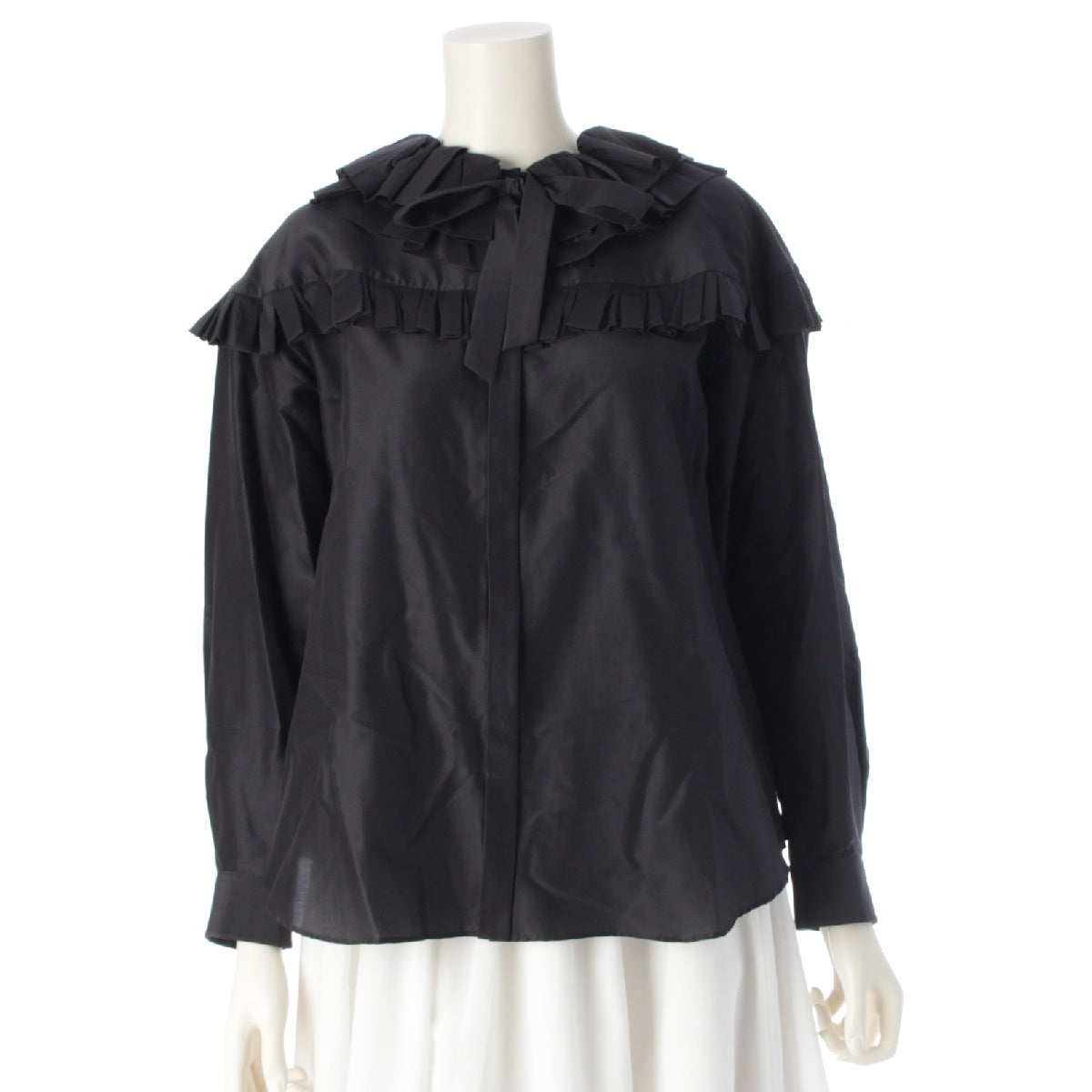 Drawer 22Stainless Steel Cotton silk Double ruffle collar blouse Shirt tops 6521-299-0984 black 36