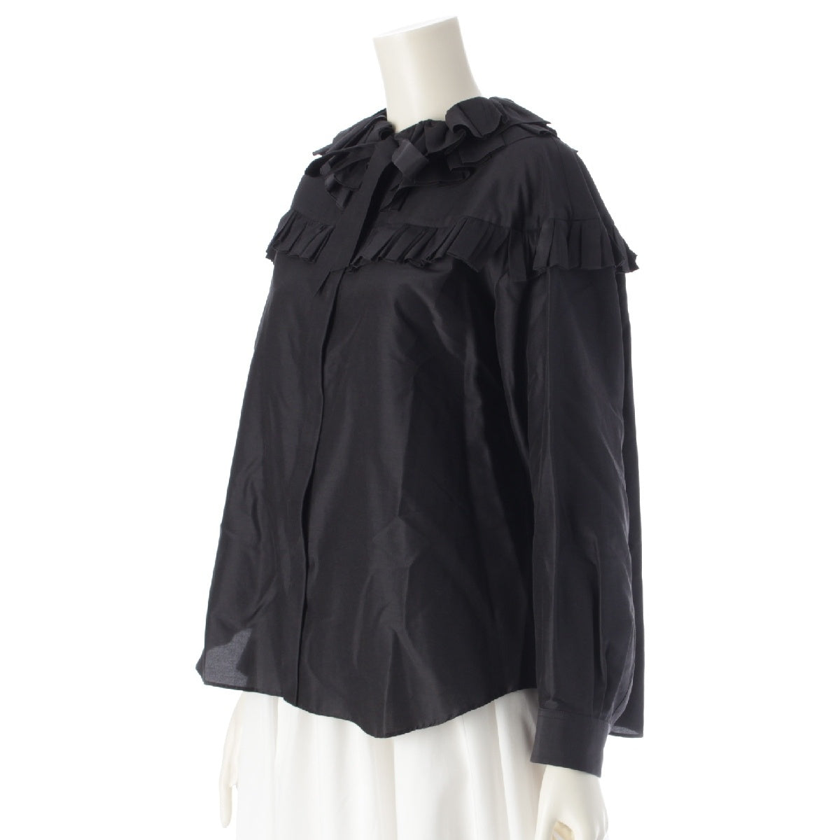 Drawer 22Stainless Steel Cotton silk Double ruffle collar blouse Shirt tops 6521-299-0984 black 36