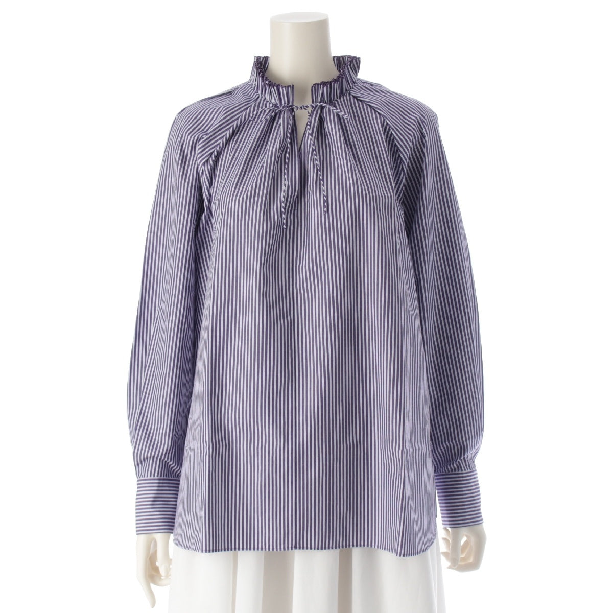 Drawer 22AW winter1 cotton Stripes Frills blouse Shirt tops 6511-299-1031 White x purple 36