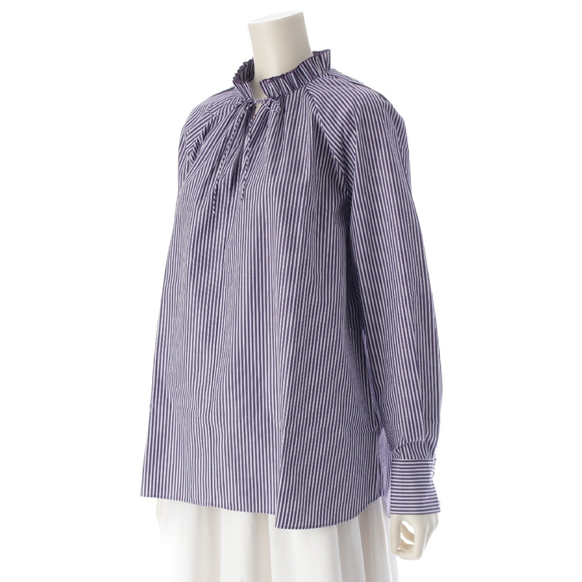 Drawer 22AW winter1 cotton Stripes Frills blouse Shirt tops 6511-299-1031 White x purple 36