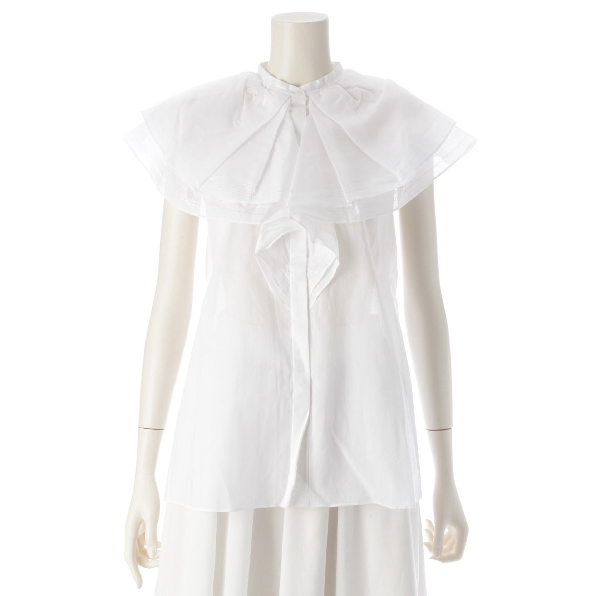 Drawer cotton Voile Ruffle Sleeveless blouse Shirt tops 6521-299-0995 white 36