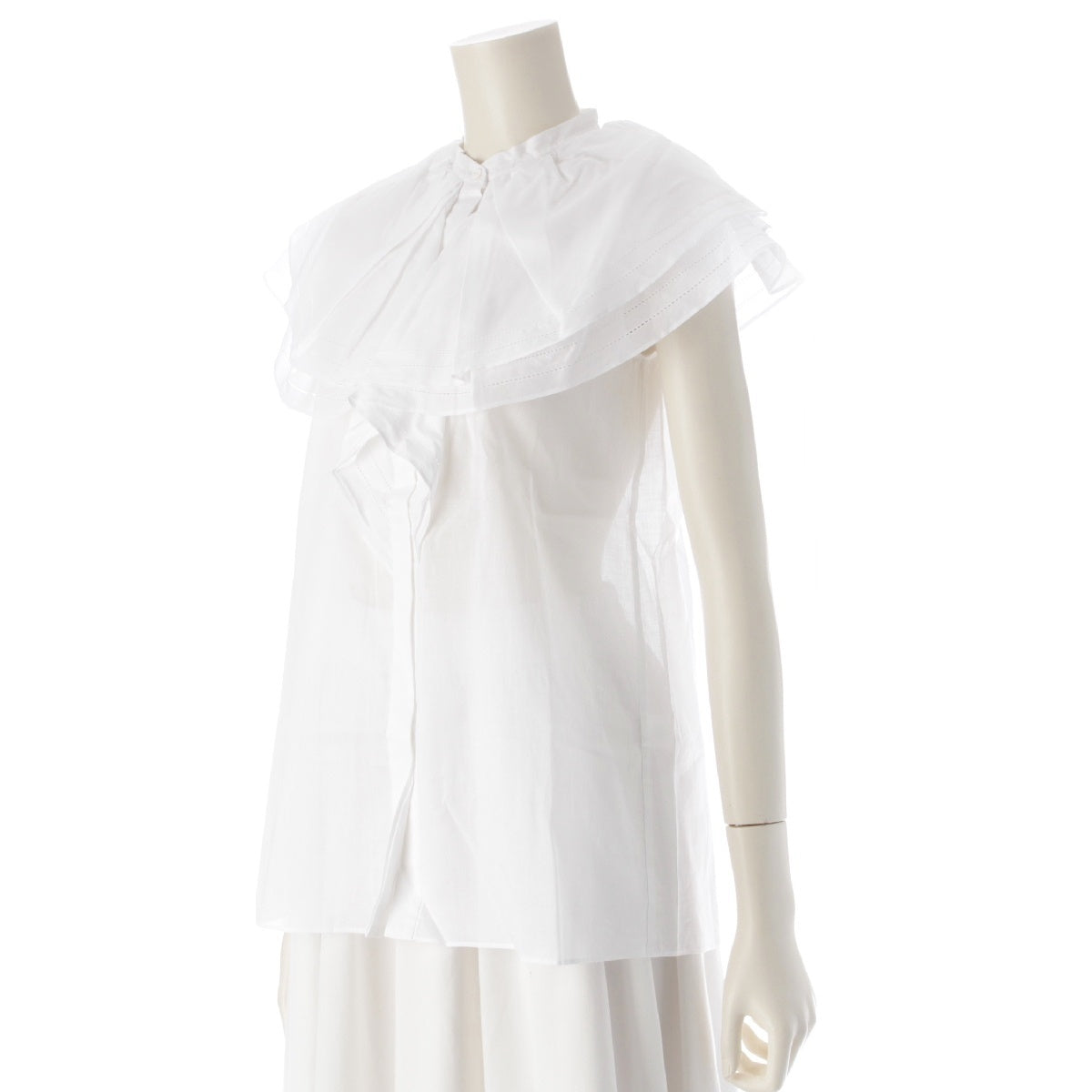 Drawer cotton Voile Ruffle Sleeveless blouse Shirt tops 6521-299-0995 white 36
