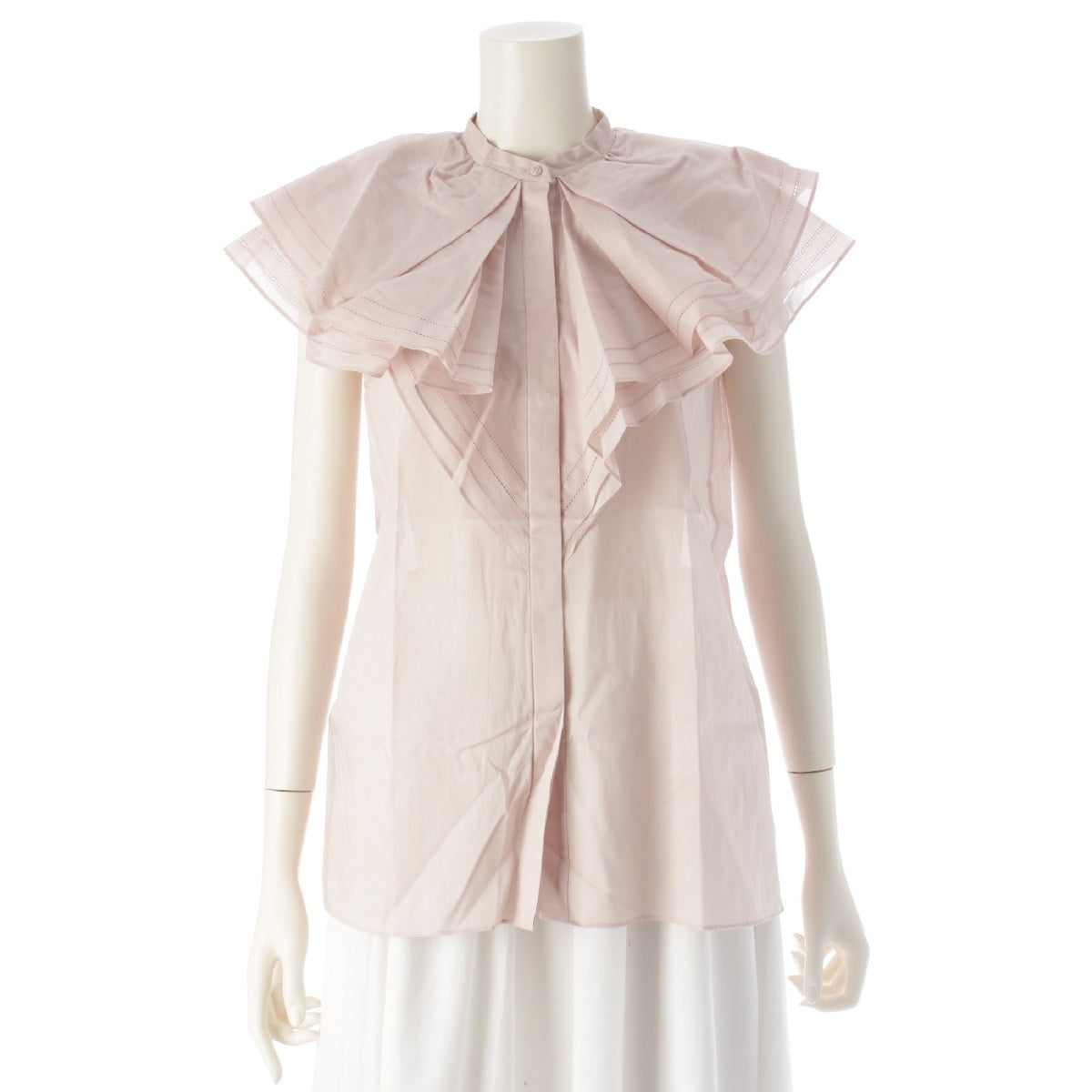 Drawer cotton Voile Ruffle Sleeveless blouse Shirt tops pink beige 36