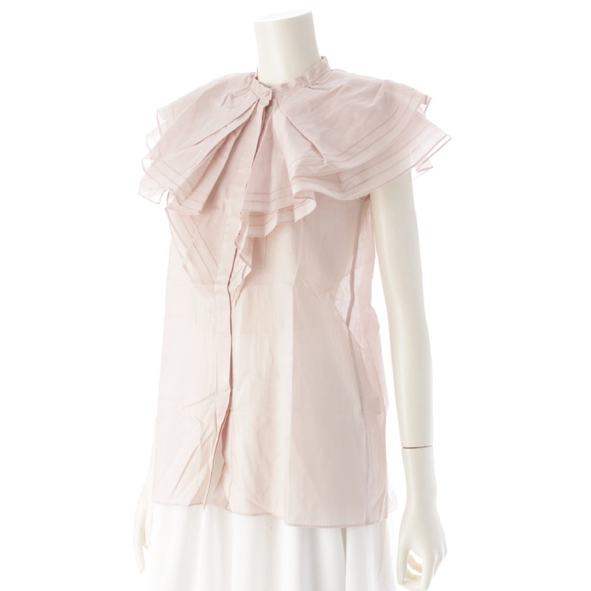 Drawer cotton Voile Ruffle Sleeveless blouse Shirt tops pink beige 36