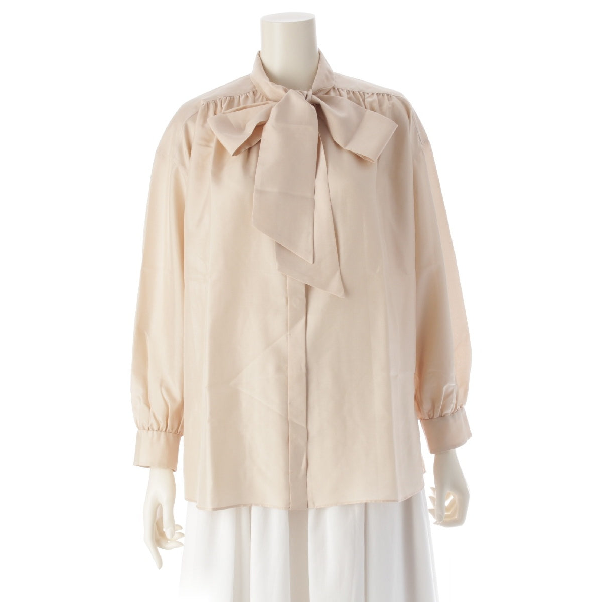 Drawer silk Bowtie Ribbon Long Sleeve blouse Tops shirt 6521-299-1021 pink beige 36