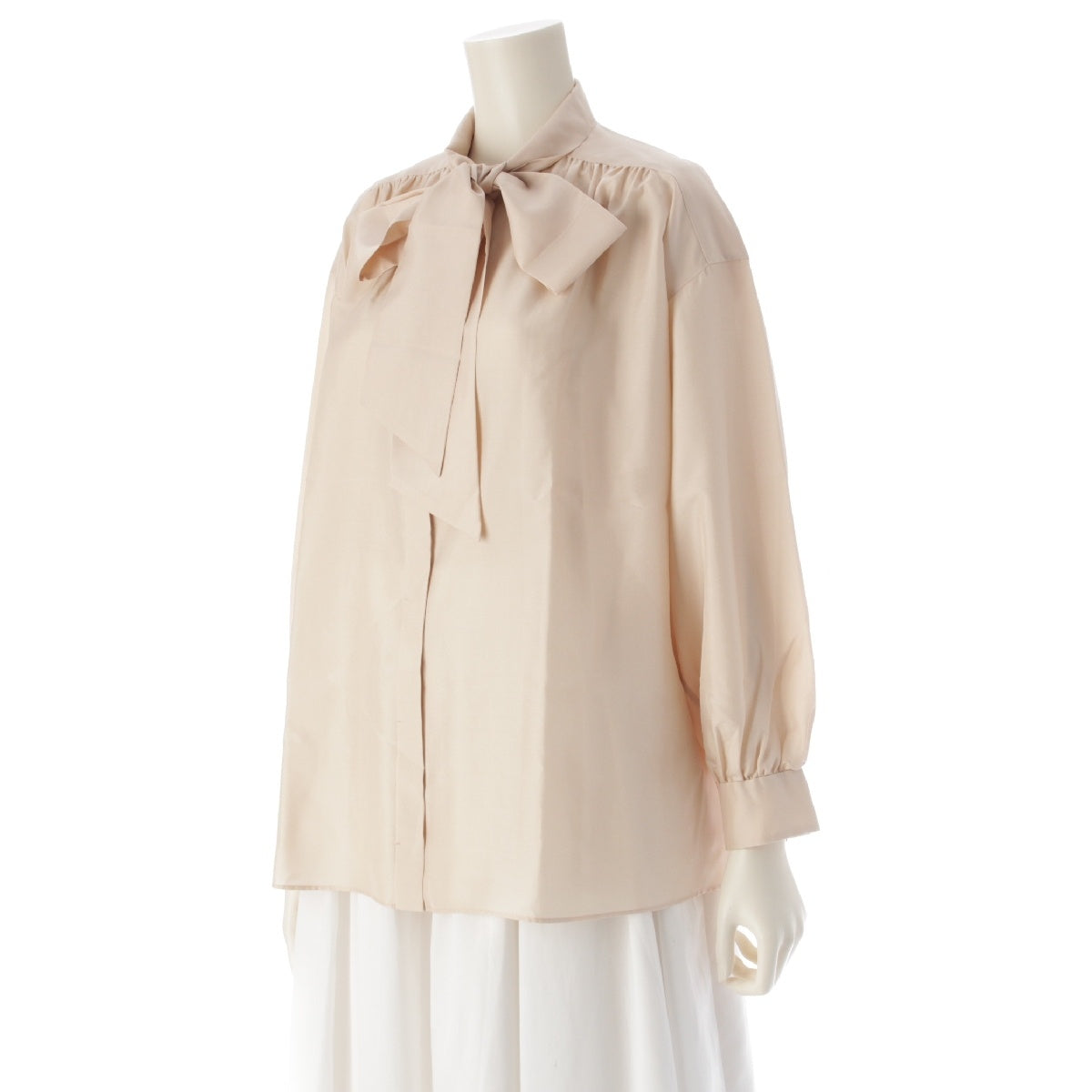 Drawer silk Bowtie Ribbon Long Sleeve blouse Tops shirt 6521-299-1021 pink beige 36