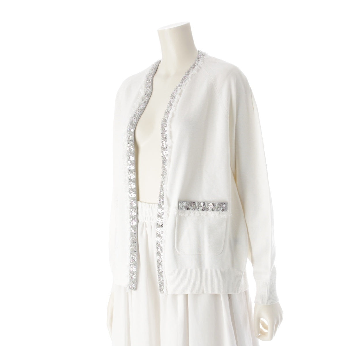 Drawer silk cotton Bejeweled trim long sleeve knit cardigan Bolero Jacket Tops 6515-199-0569 White multicolor F