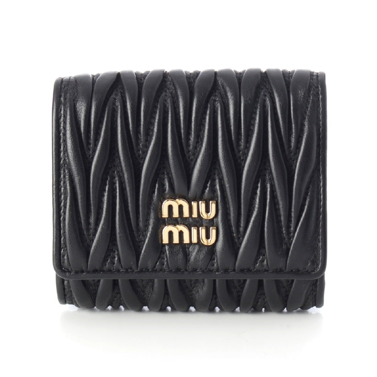 MIUMIU leather Materasse logo Tri-fold wallet Compact wallet 5MH033 black
