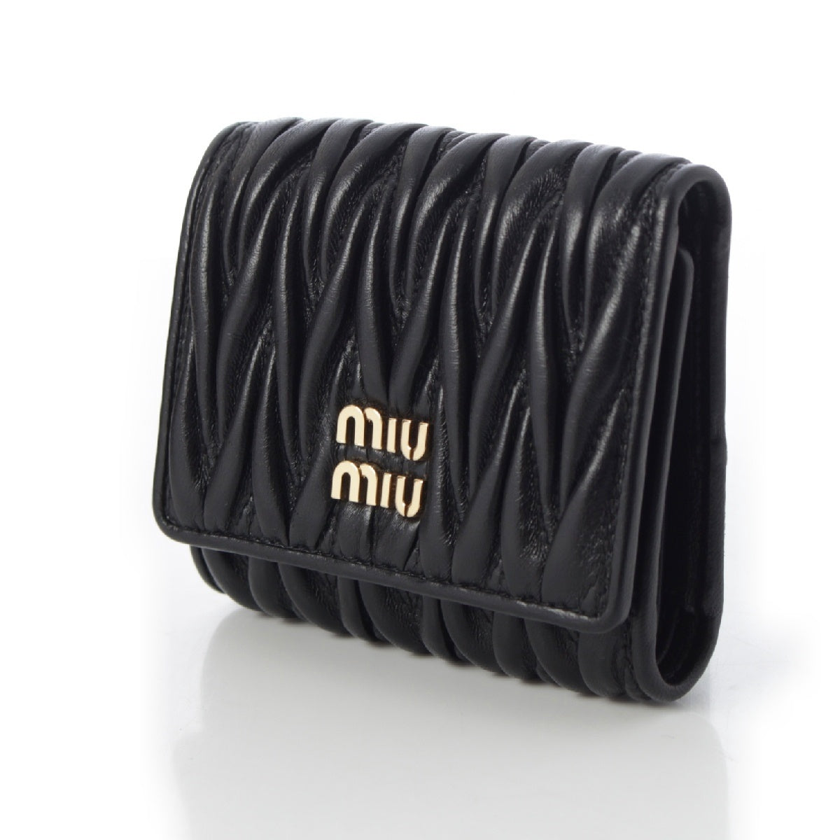 MIUMIU leather Materasse logo Tri-fold wallet Compact wallet 5MH033 black