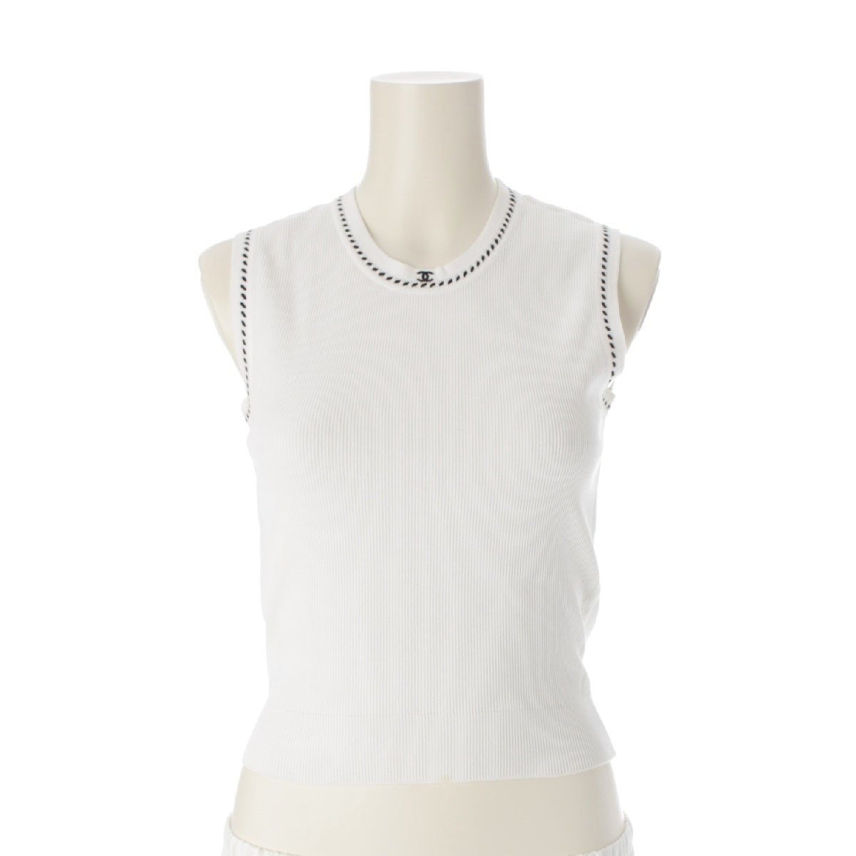 CHANEL 96P cotton COCO Mark Sleeveless Cut Tops Vests white 36