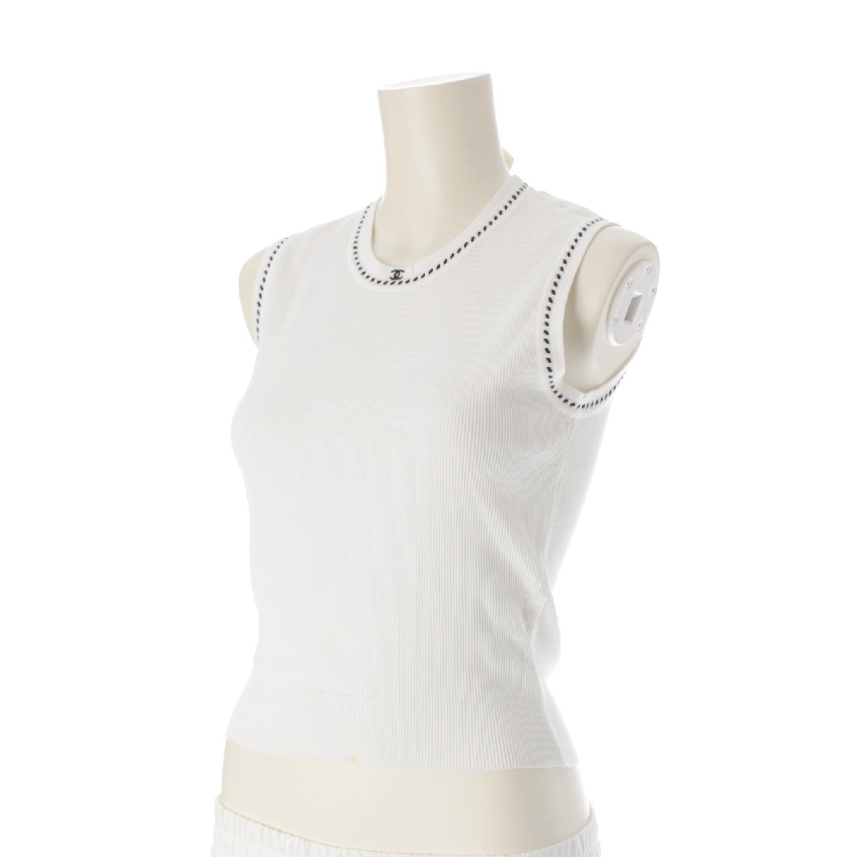 CHANEL 96P cotton COCO Mark Sleeveless Cut Tops Vests white 36