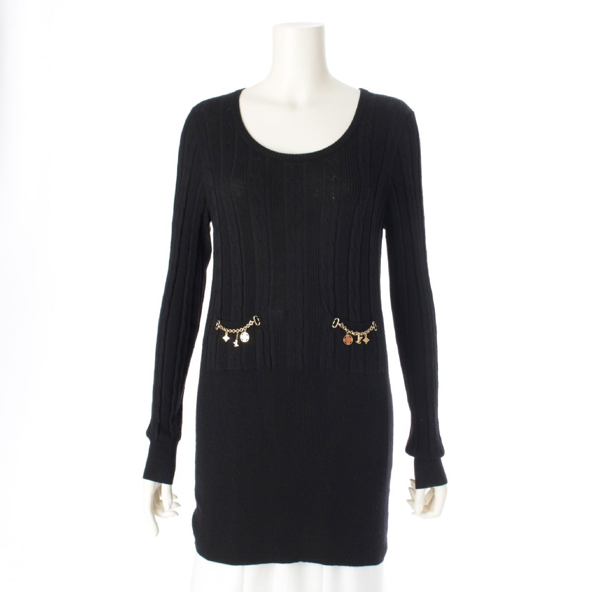 LOUIS VUITTON wool LV Monogram Logo Charm Cable Knit Rib Knit one piece Tops sweaters RW092W WRKL30MSB black M