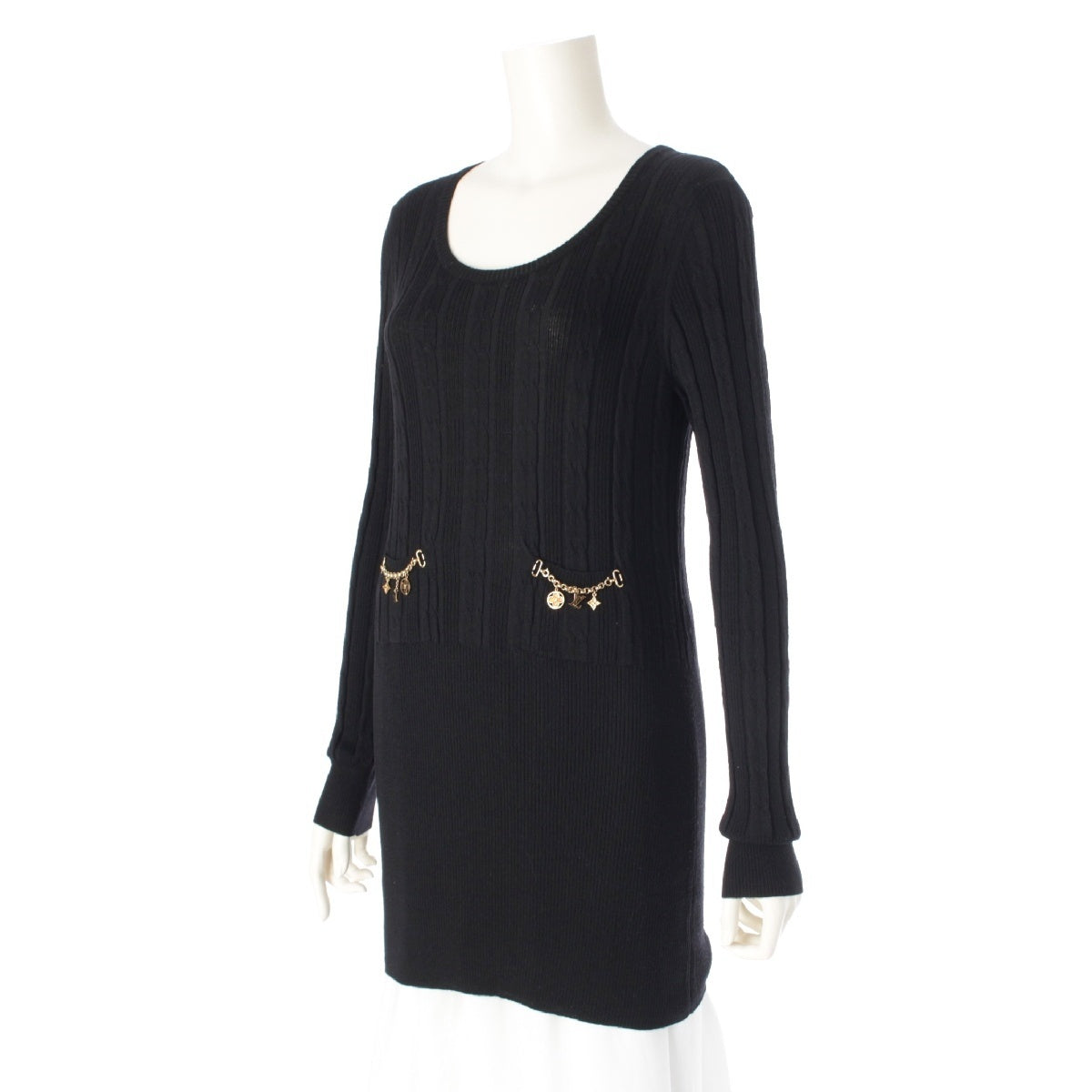 LOUIS VUITTON wool LV Monogram Logo Charm Cable Knit Rib Knit one piece Tops sweaters RW092W WRKL30MSB black M