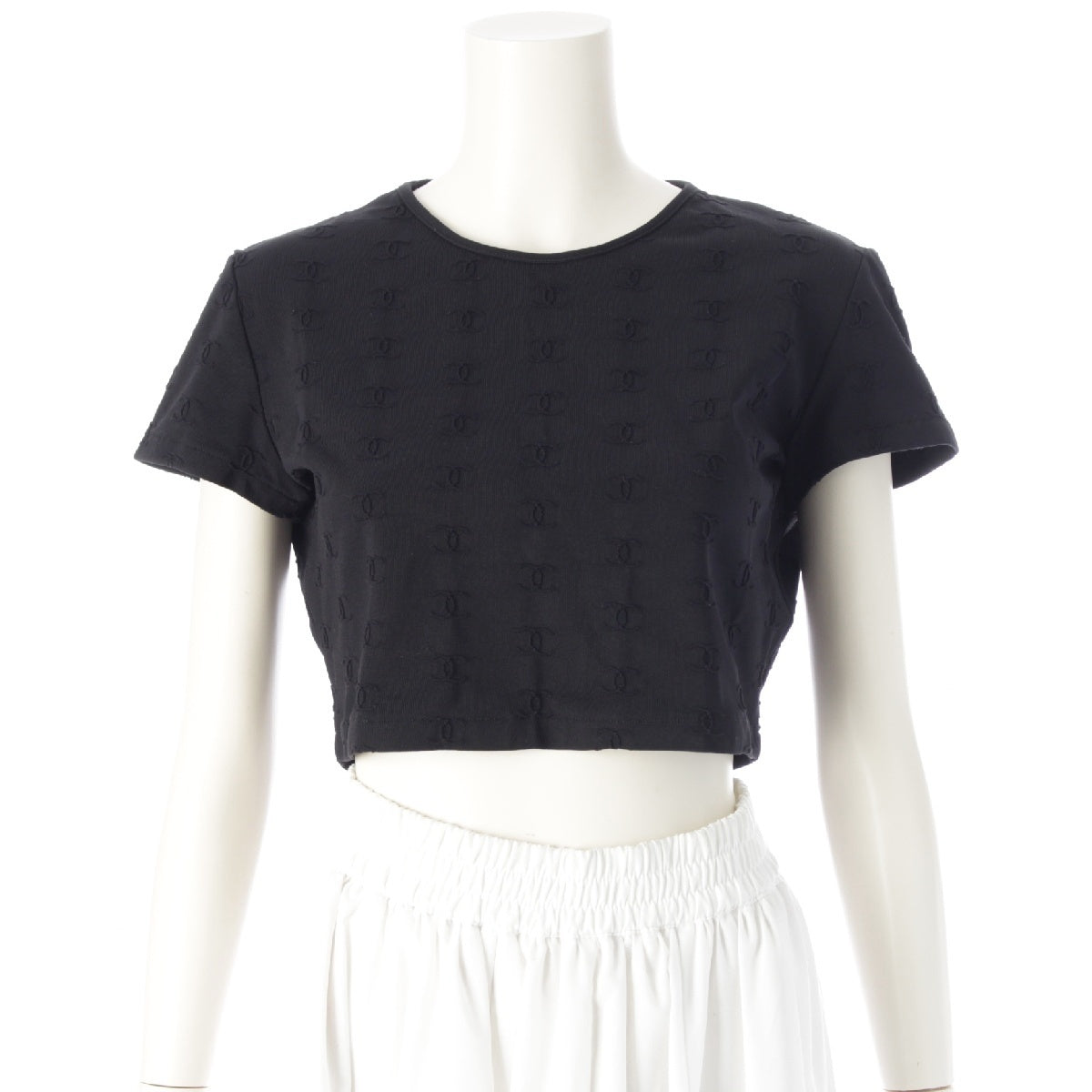 CHANEL 97P Nylon Vintage COCO Mark cropped chibi Short sleeve T-shirt Tops cut black
