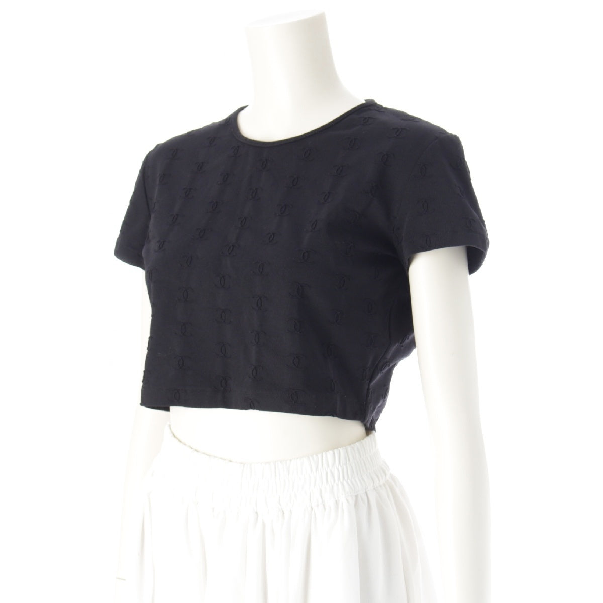 CHANEL 97P Nylon Vintage COCO Mark cropped chibi Short sleeve T-shirt Tops cut black