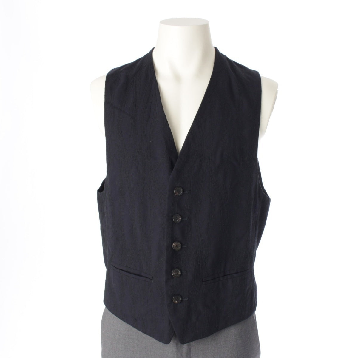 ISSEY MIYAKE MEN 1996 wool Vintage embroidered button down Best Sleeveless Jacket Tops ME61-FE155 Dark navy