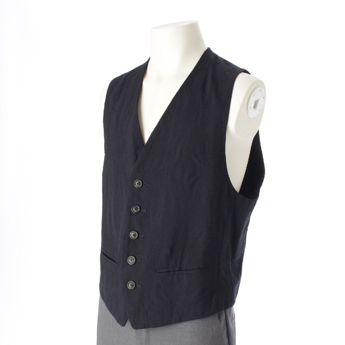 ISSEY MIYAKE MEN 1996 wool Vintage embroidered button down Best Sleeveless Jacket Tops ME61-FE155 Dark navy