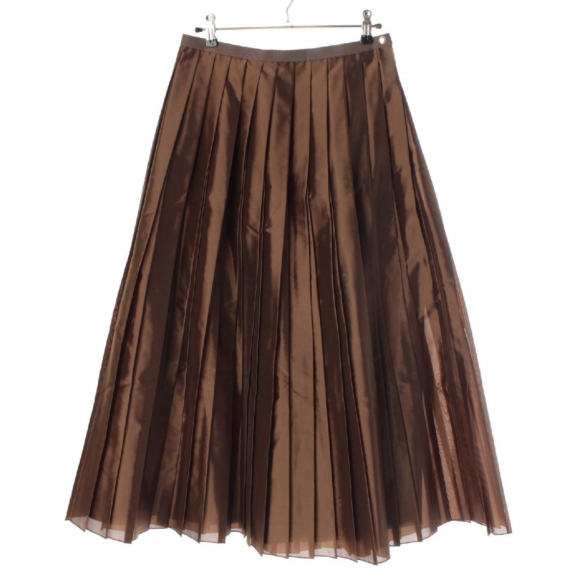 Drawer Nylon Taffeta Pleated Flare Long skirt 6524-299-1753 Brown 36