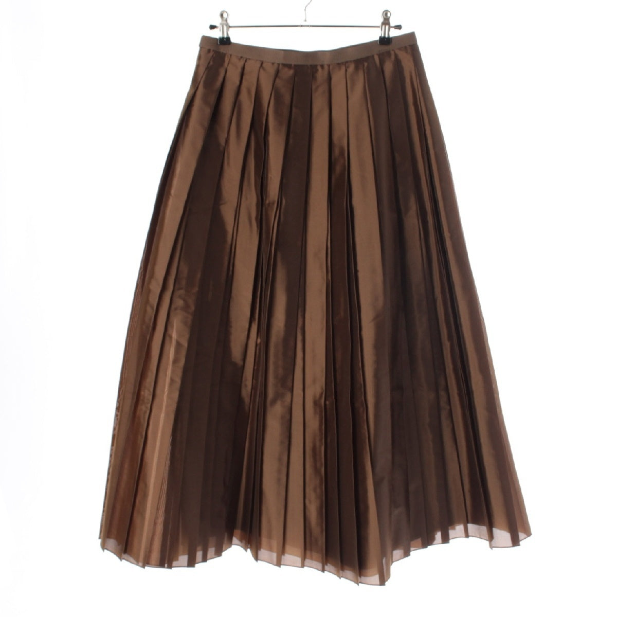 Drawer Nylon Taffeta Pleated Flare Long skirt 6524-299-1753 Brown 36
