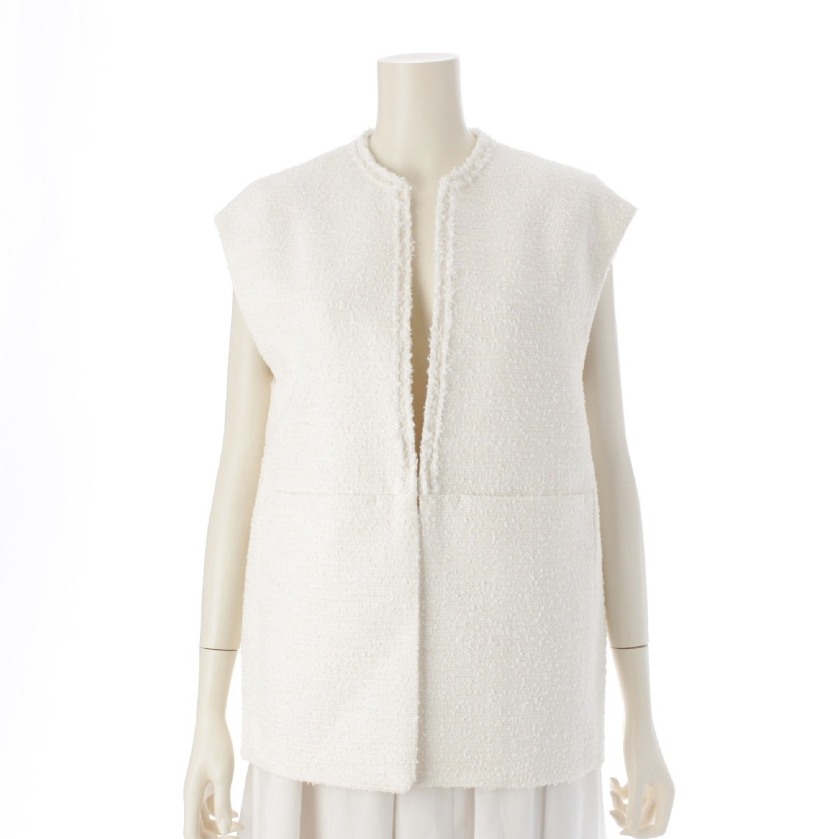 Drawer 24Stainless Steel SPRING Cotton x nylon tweed No sleeve Best Gilet Tops 6522-299-0866 white 36