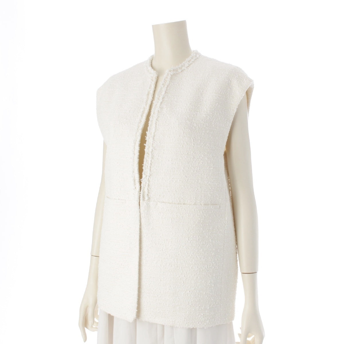 Drawer 24Stainless Steel SPRING Cotton x nylon tweed No sleeve Best Gilet Tops 6522-299-0866 white 36