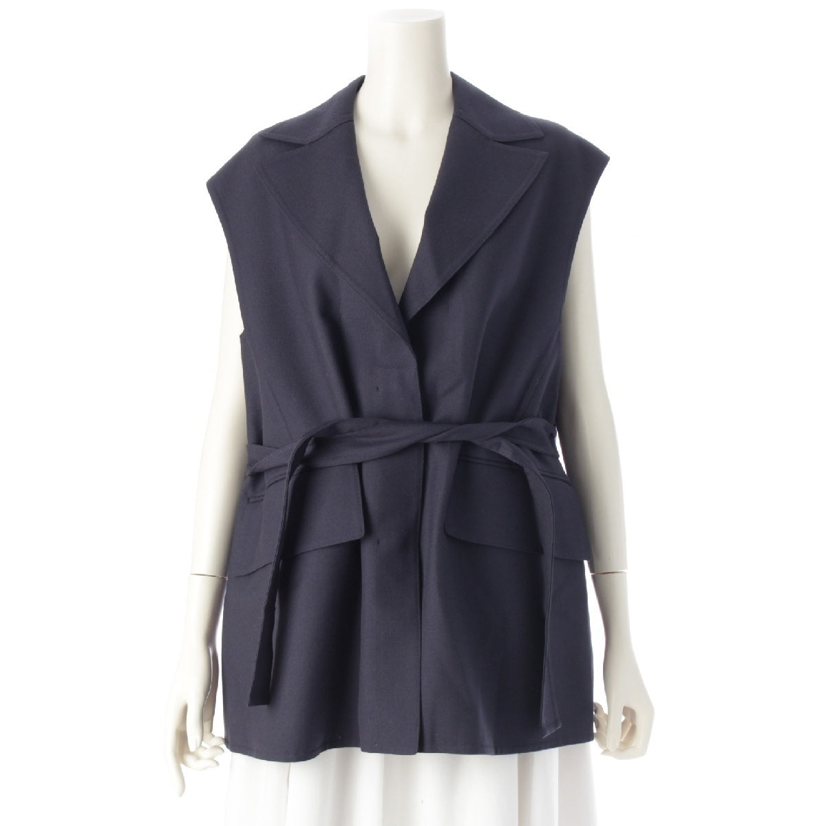Drawer Wool silk Sleeveless Belted Best Oversized Gilets Jackets Tops 6522-299-0878  Navy 36