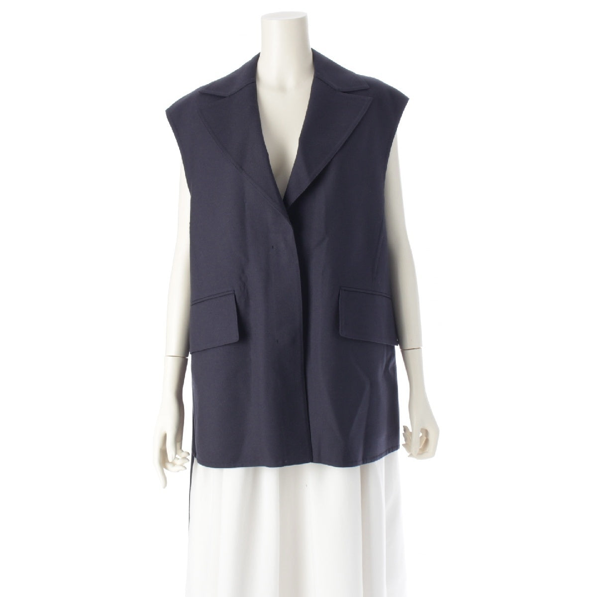 Drawer Wool silk Sleeveless Belted Best Oversized Gilets Jackets Tops 6522-299-0878  Navy 36