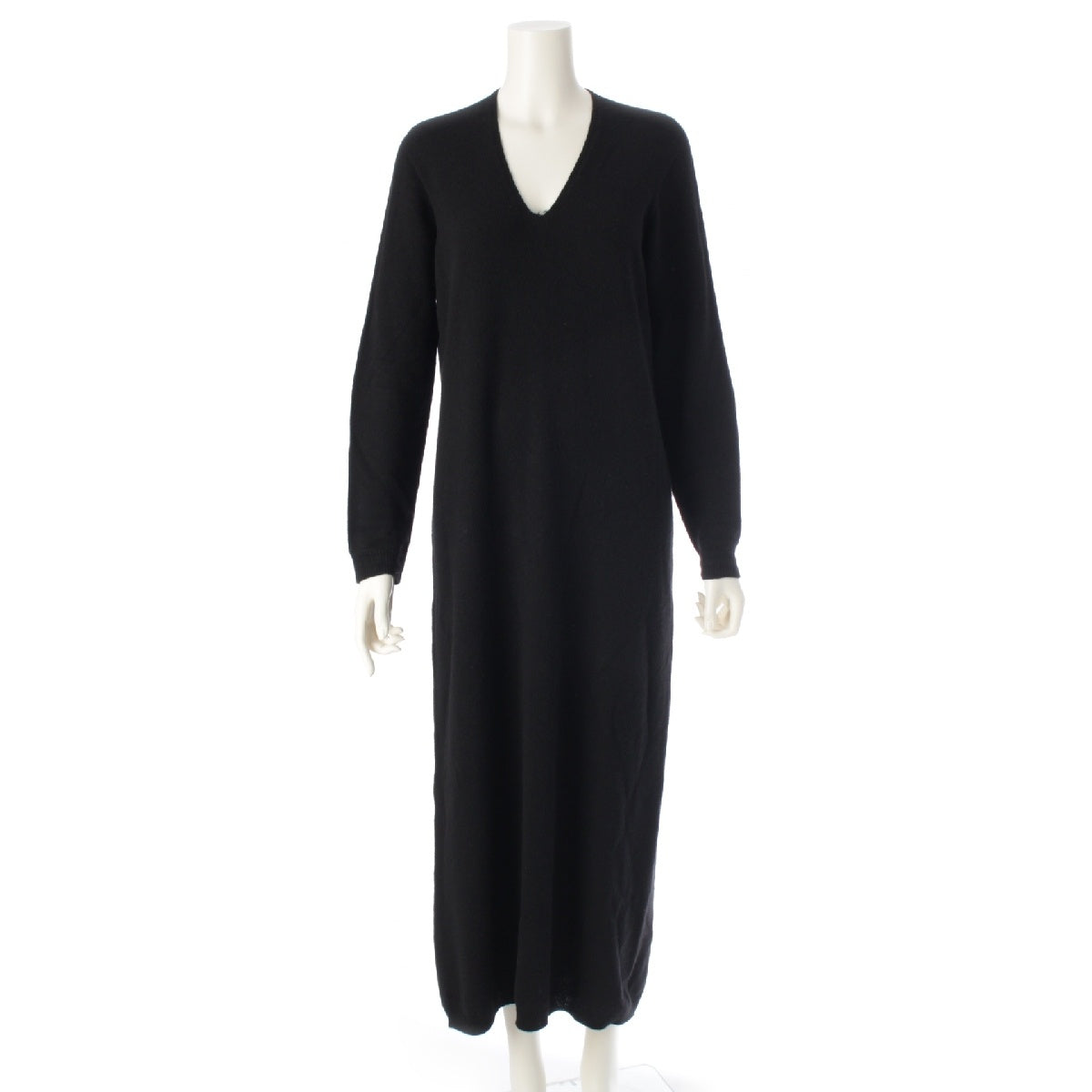 THE ROW lgam cashmere V-neck long knit one piece 8421-Y556 black S