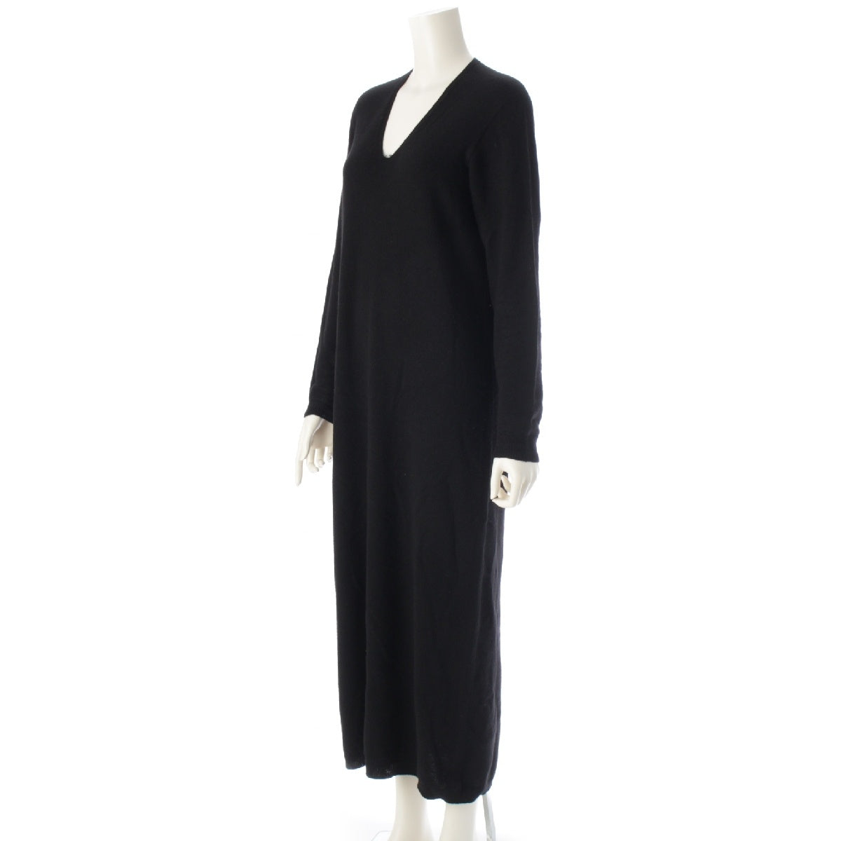 THE ROW lgam cashmere V-neck long knit one piece 8421-Y556 black S
