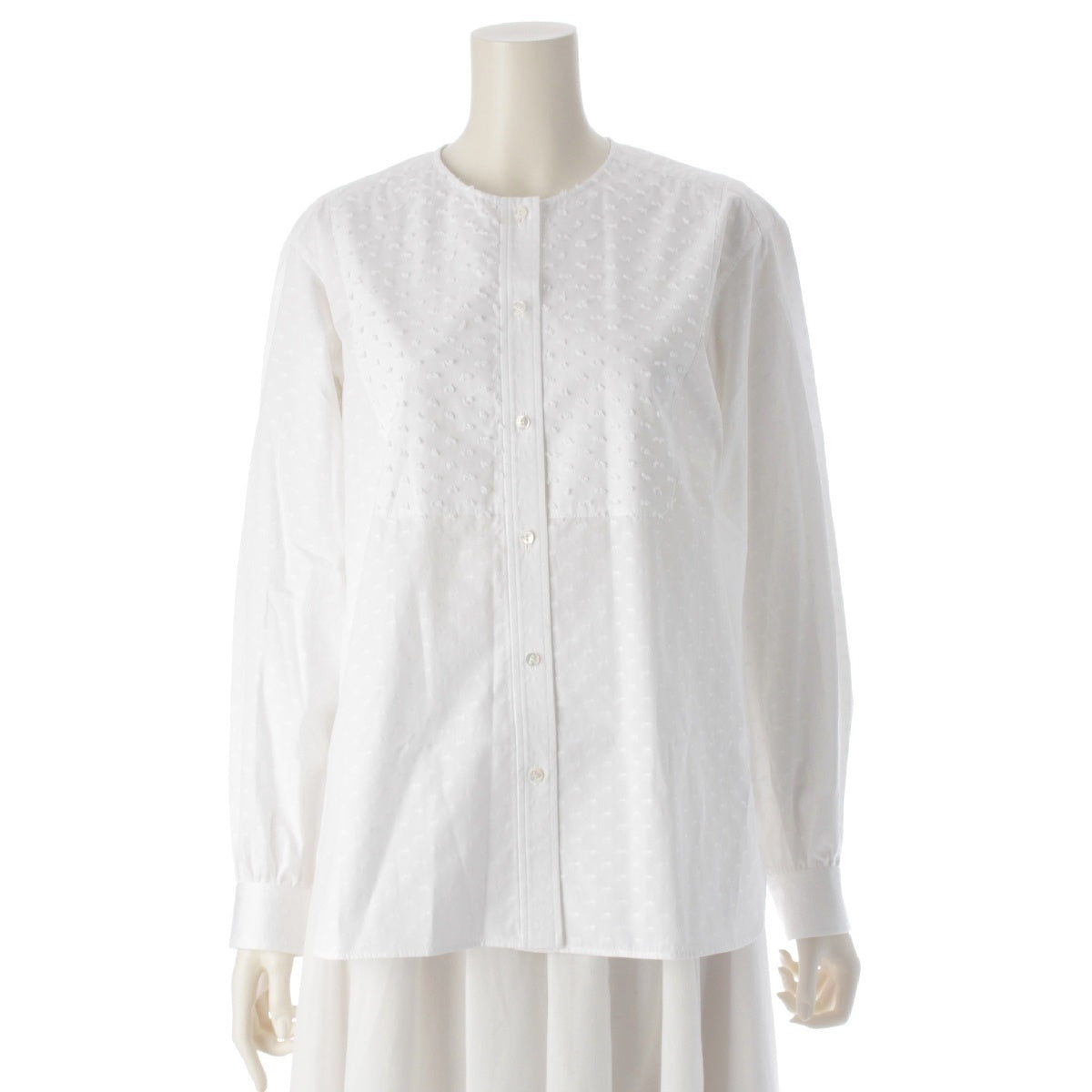 Drawer cotton Embroidery No collar Long sleeves blouse Shirt tops 6511-299-0577 white 36