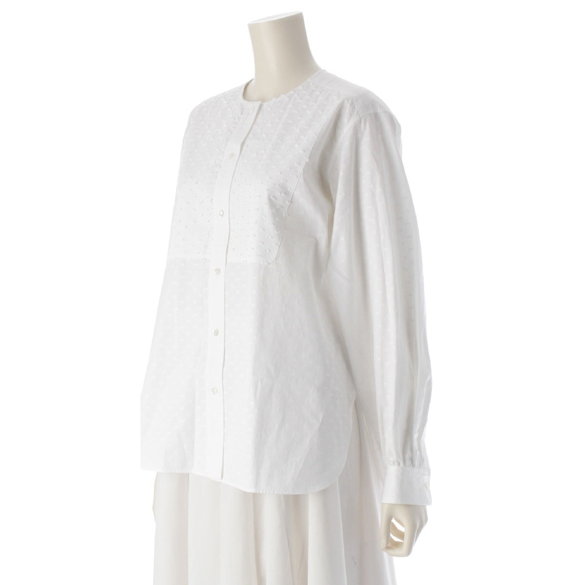 Drawer cotton Embroidery No collar Long sleeves blouse Shirt tops 6511-299-0577 white 36