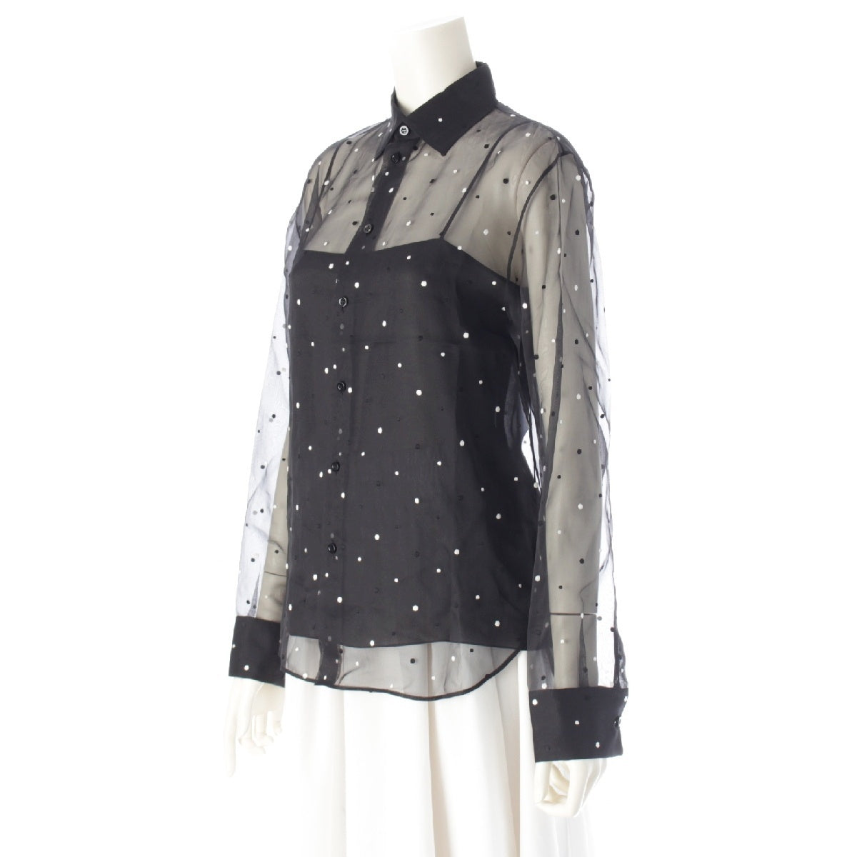 Christian Dior Cotton silk Dot see-through inner camisole blouse long sleeve shirt tops 311B27A6152 black 38