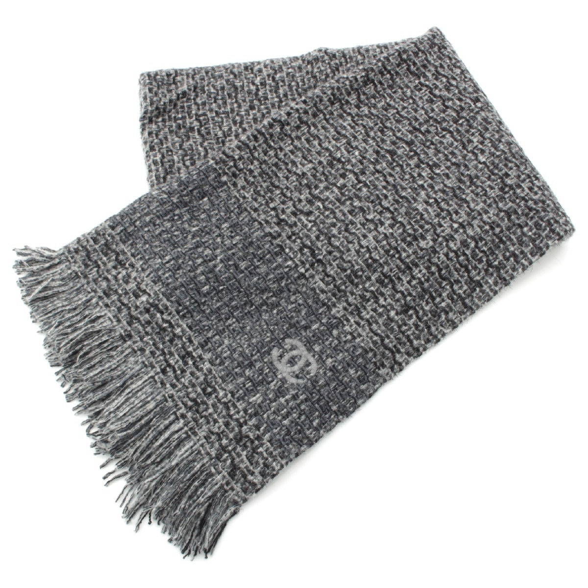 CHANEL cashmere COCO Mark Fringe Scarf Stall shawl gray