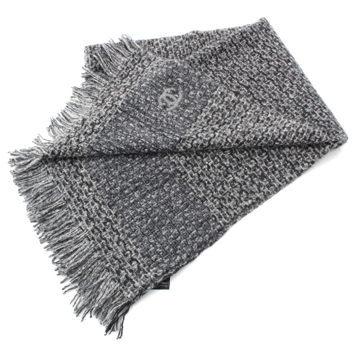 CHANEL cashmere COCO Mark Fringe Scarf Stall shawl gray