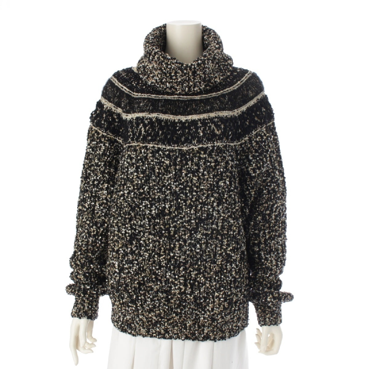 CHANEL 18-19 years Wool silk blend Medieval Collection High Neck Pullover Knit sweater tops P61582 black 38