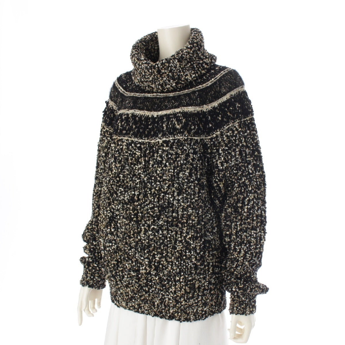 CHANEL 18-19 years Wool silk blend Medieval Collection High Neck Pullover Knit sweater tops P61582 black 38