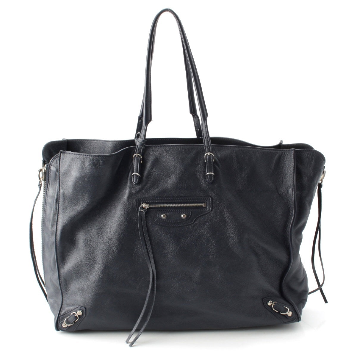 BALENCIAGA Paper A4 Zip Around leather With mirror Tote Bag 357331 Navy