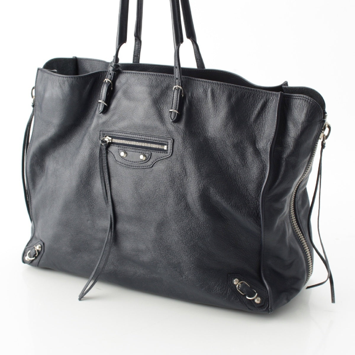 BALENCIAGA Paper A4 Zip Around leather With mirror Tote Bag 357331 Navy