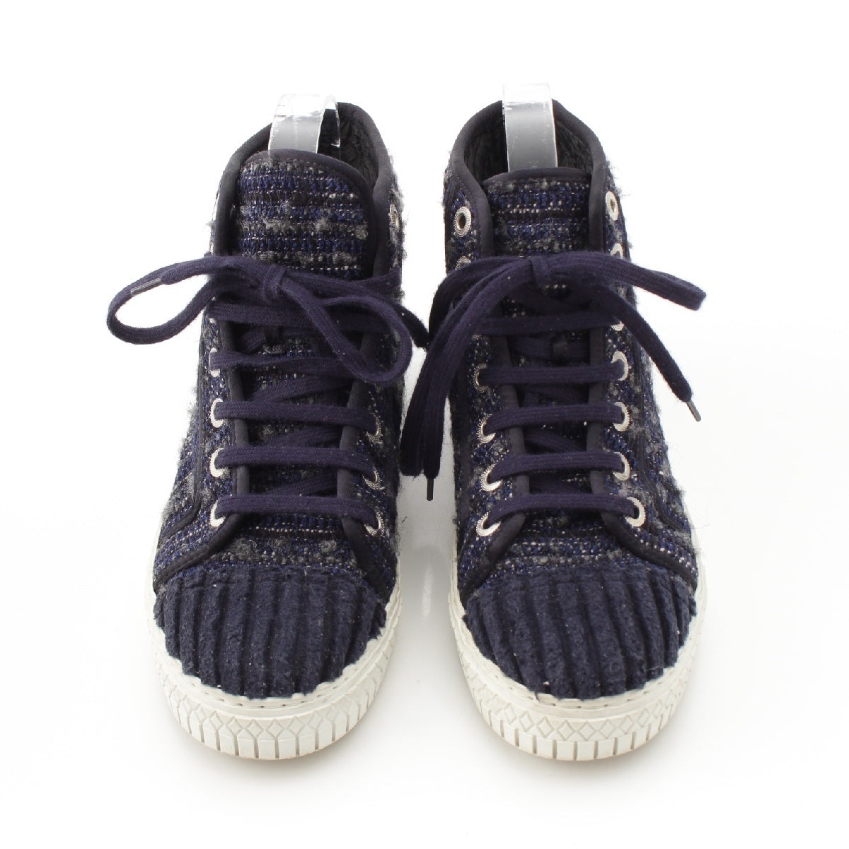 CHANEL tweed COCO Mark High Cut sneakers shoes G33368 Navy 37