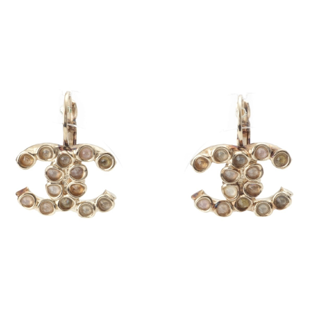 CHANEL 18C COCO Mark colored stone Pierce Earring accessories gold
