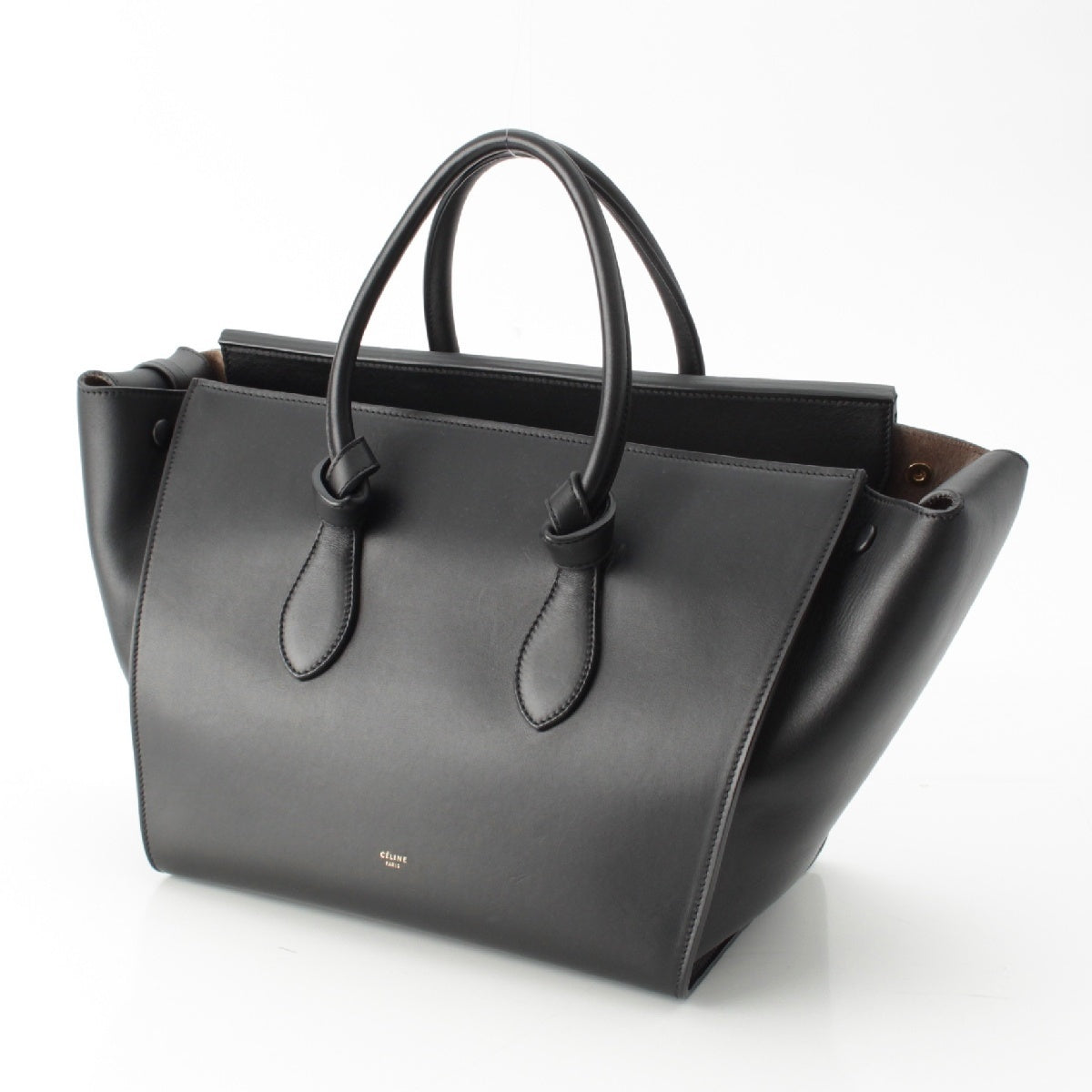 CELINE leather Tie bag Handbag bag black