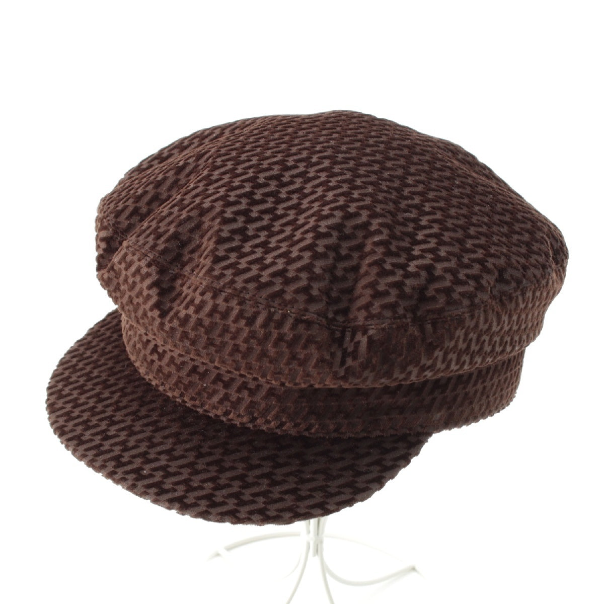 HERMES Cotton Velour H pattern Serie button Casquette Hat hat Brown 58