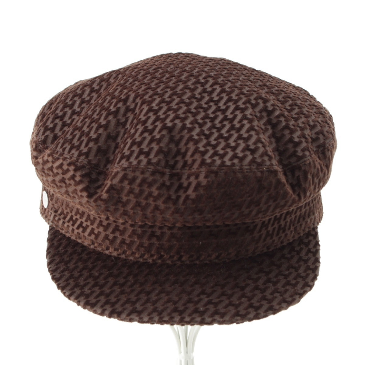 HERMES Cotton Velour H pattern Serie button Casquette Hat hat Brown 58